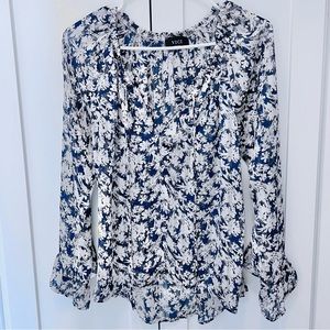 VICI Floral Blouse Sheer Ruffle | Navy, Cream, Gold | Small
